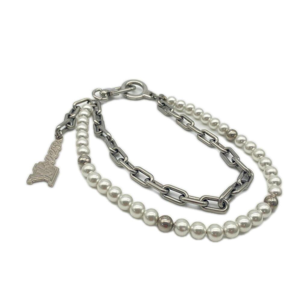 LOUIS VUITTON Bag Charm Chain Belt Pearl Metal Resin M02606 Gunmetal White Men's
